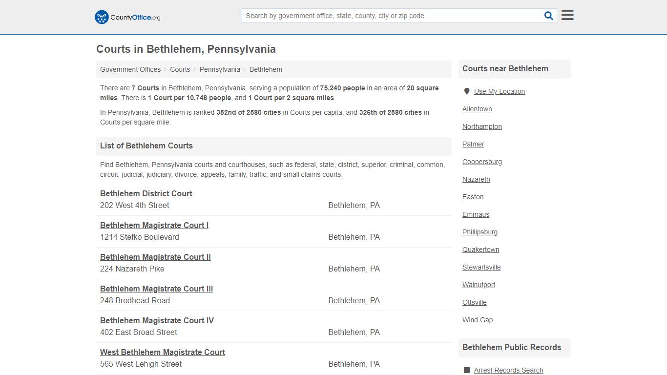 Courts - Bethlehem, PA (Court Records & Calendars) - County Office