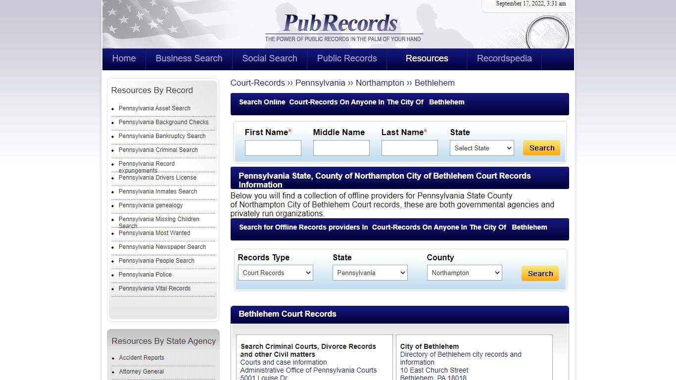 Bethlehem, Northampton County, Pennsylvania Court Records