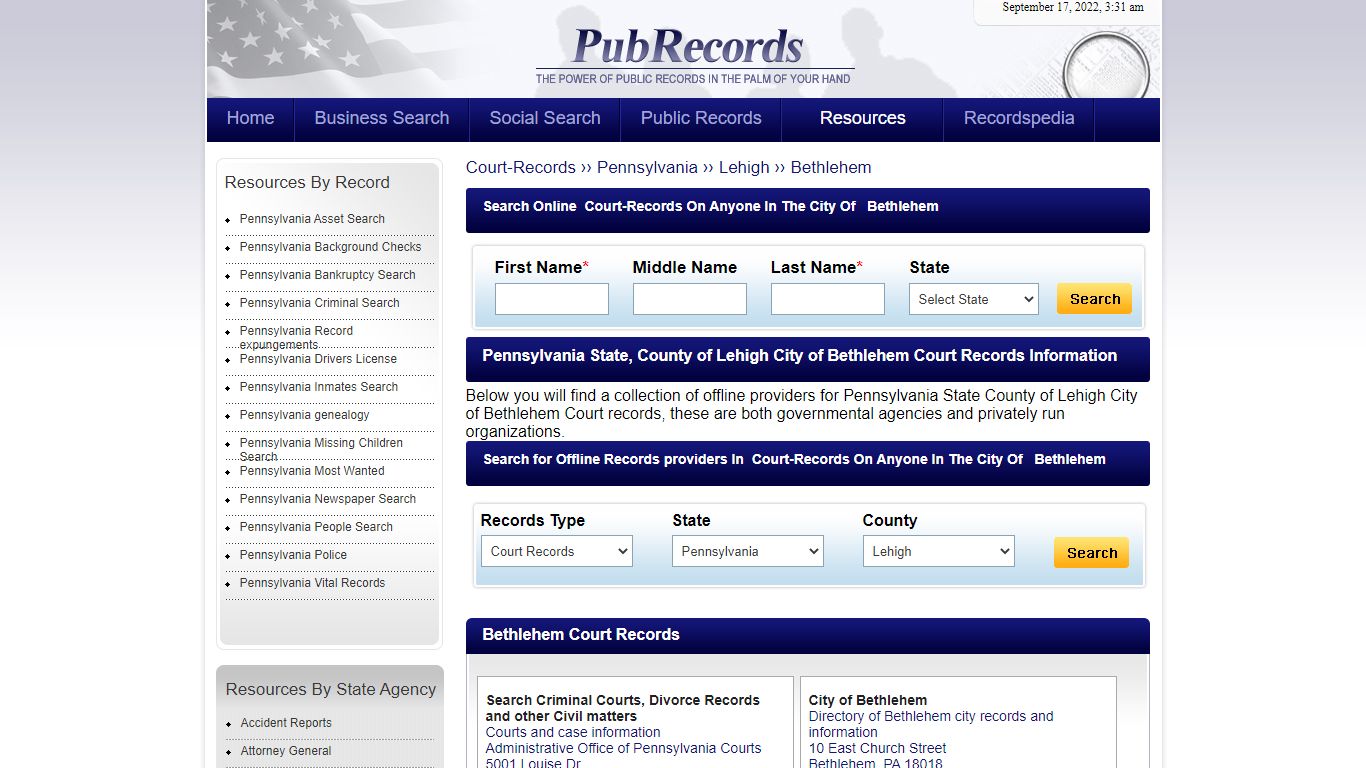 Bethlehem, Lehigh County, Pennsylvania Court Records